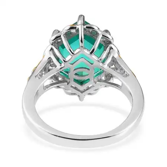 Peacock Quartz Hexagon Ring in Vermeil YG and Platinum Over Sterling Silver - Picture 10 of 11